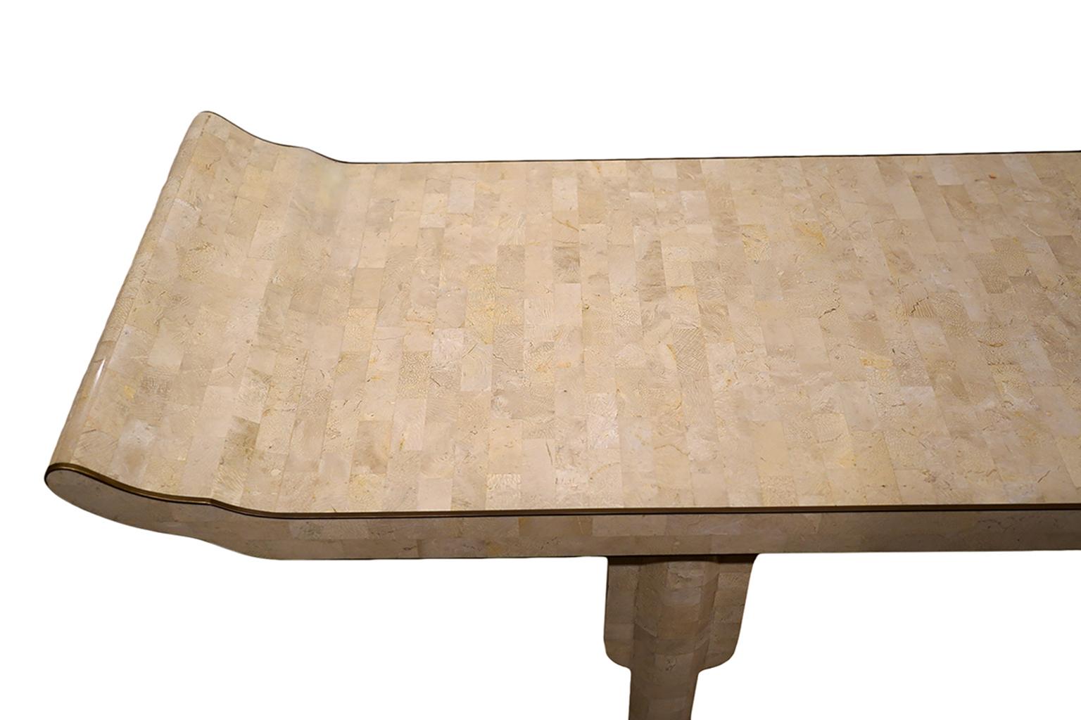 American Pair of Maitland Smith Style Asian Inspired Tesselated Marble Console Tables