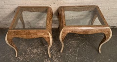 Pair of Maitland Smith Style Stone Tables with Glass Tops