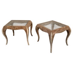 Pair of Maitland Smith Style Stone Tables with Glass Tops