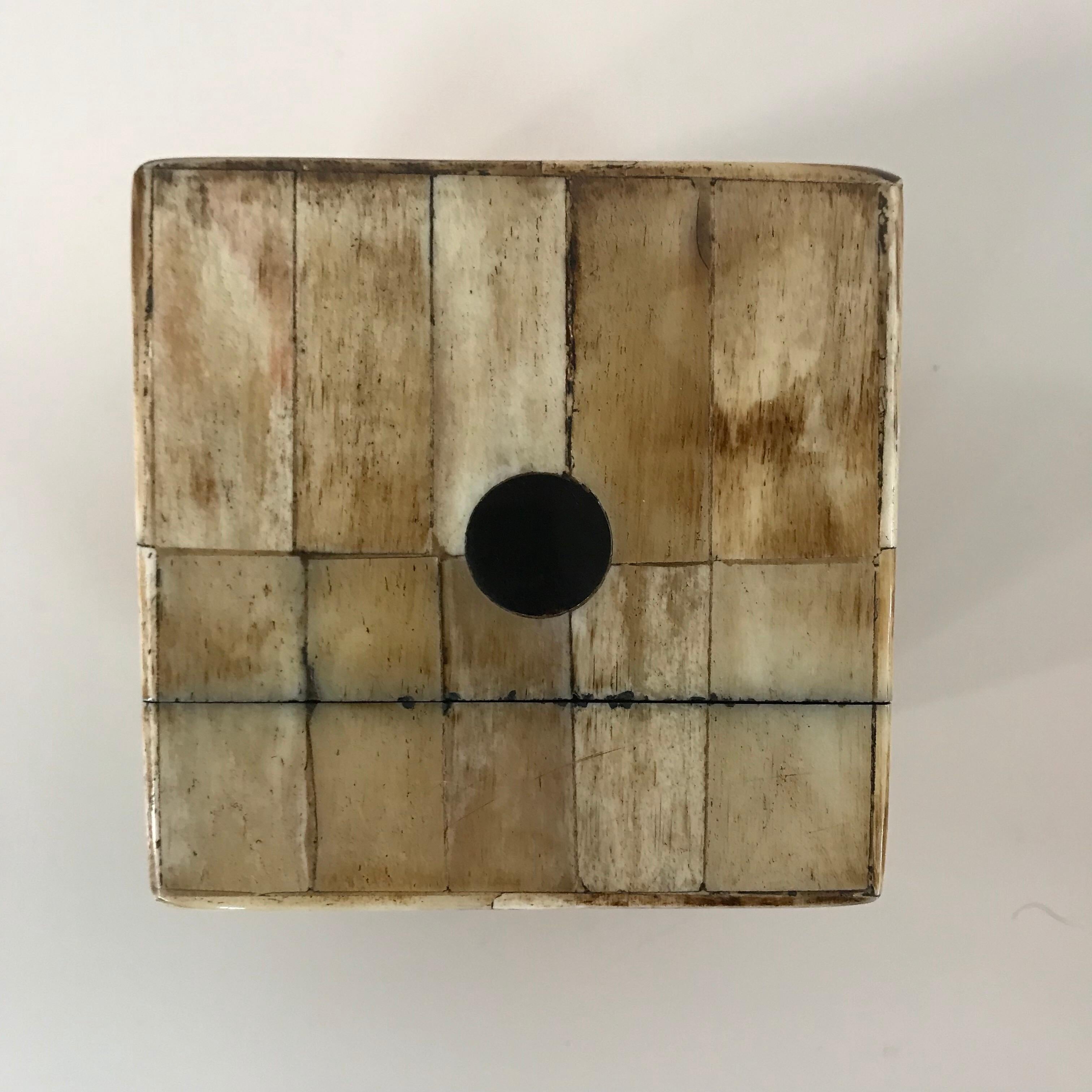 Mid-Century Modern Pair of Maitland-Smith Tessellated Camel Bone Dice Boxes