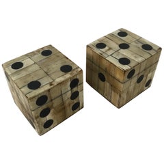Pair of Maitland-Smith Tessellated Camel Bone Dice Boxes