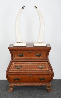 Pair of Maitland Smith Tessellated Stone and Brass Horns