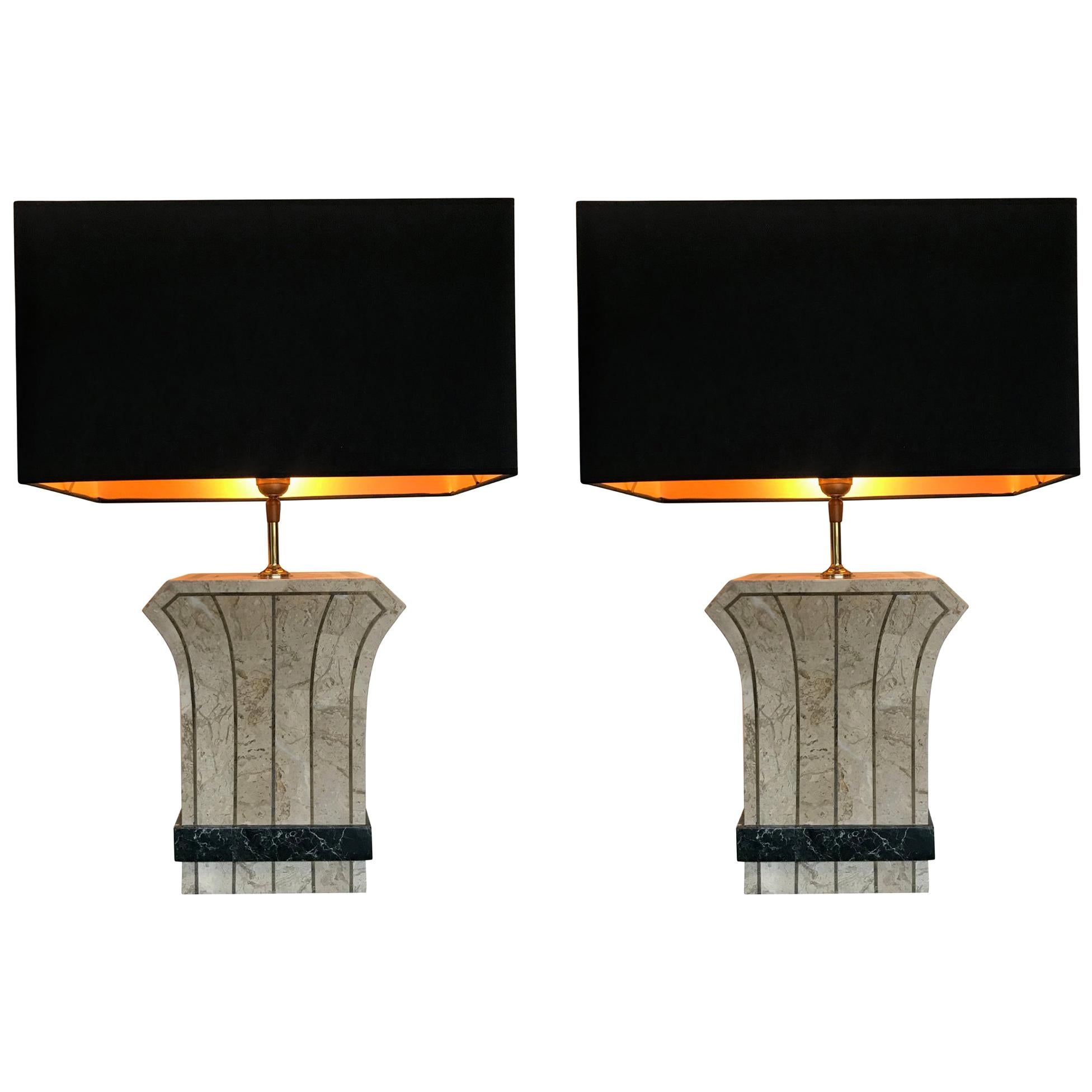 Pair of Maitland Smith Tessellated Stone Lamps