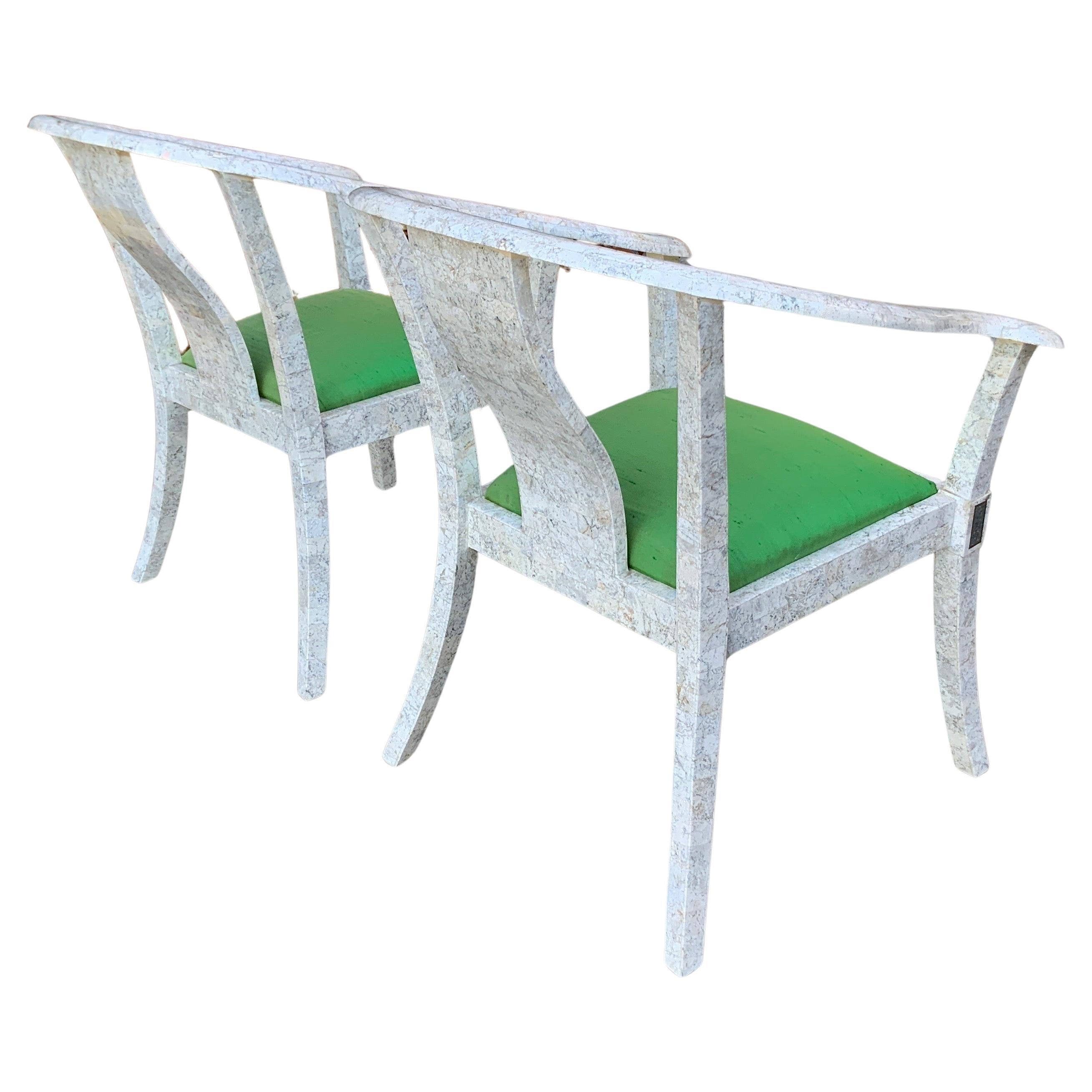 Paar Maitland Smith Mosaikstein-Ming-Stühle aus Stein (Handgefertigt) im Angebot