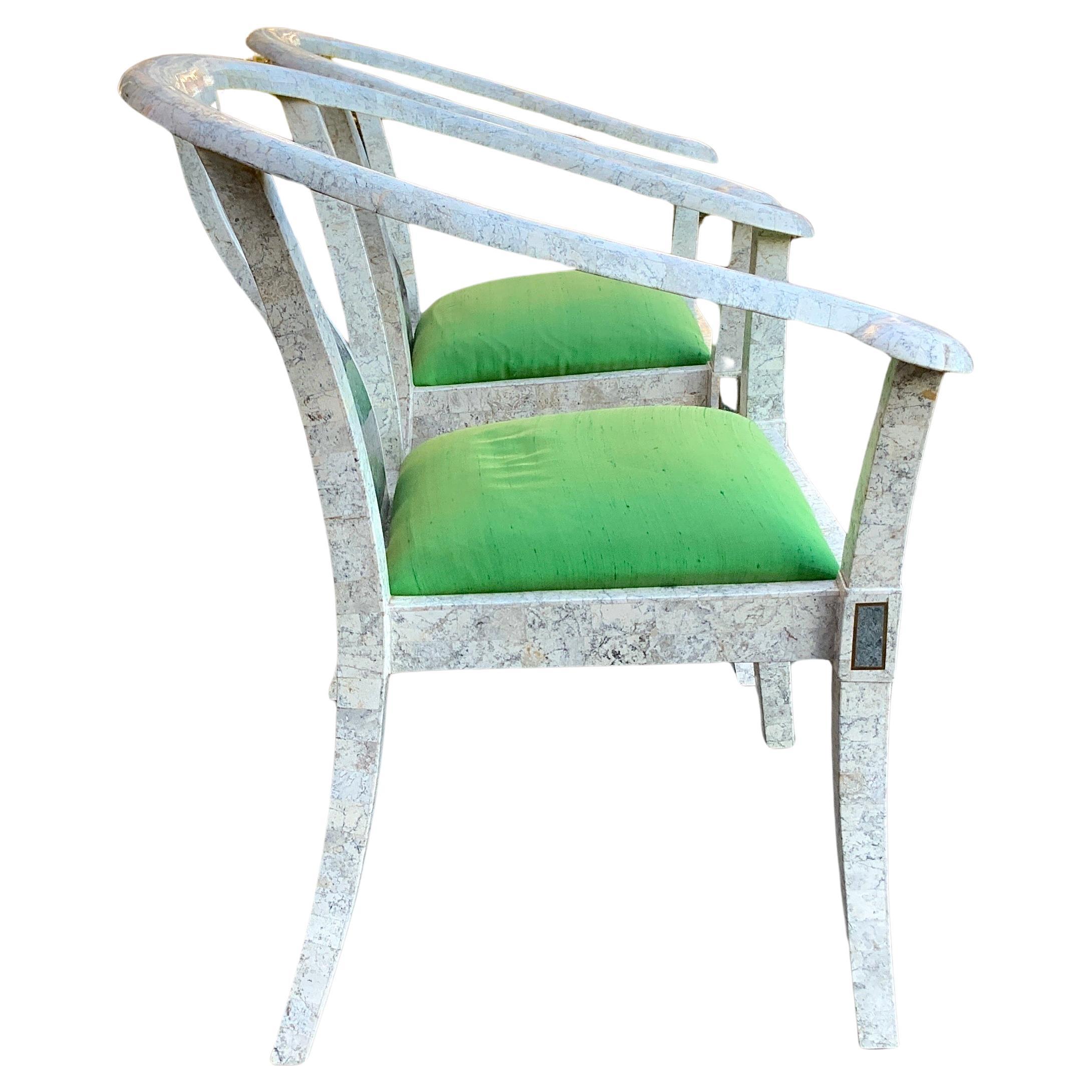 Paire de chaises Ming Maitland Smith en pierre tessellée Bon état - En vente à Haddonfield, NJ