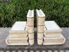 Pair Of Maitland Smith Tessellated Travertine And Brass Bookends