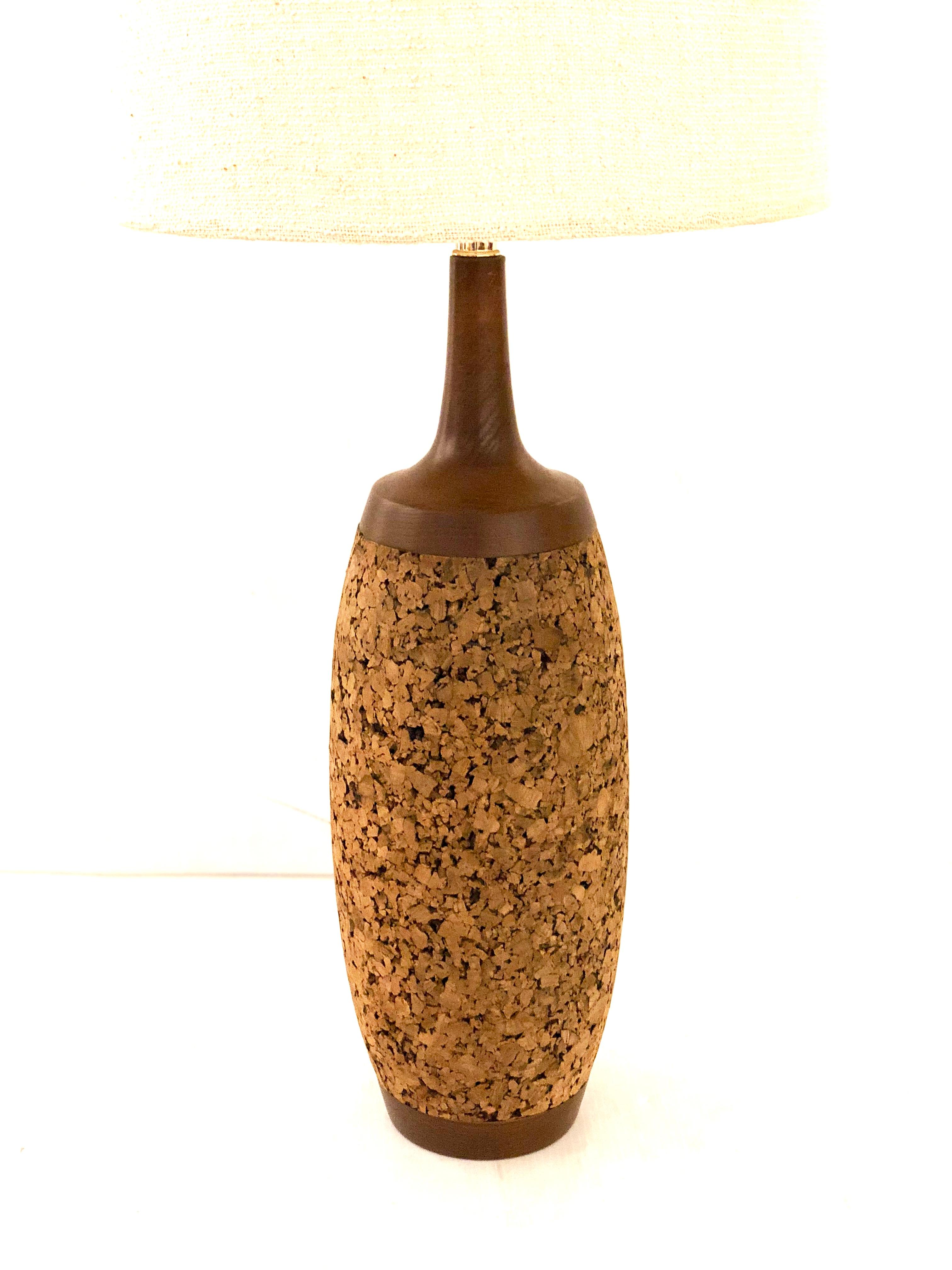Mid-Century Modern Pair of Majestic Cork Table Tall Lamps Atomic Age Original Lampshades