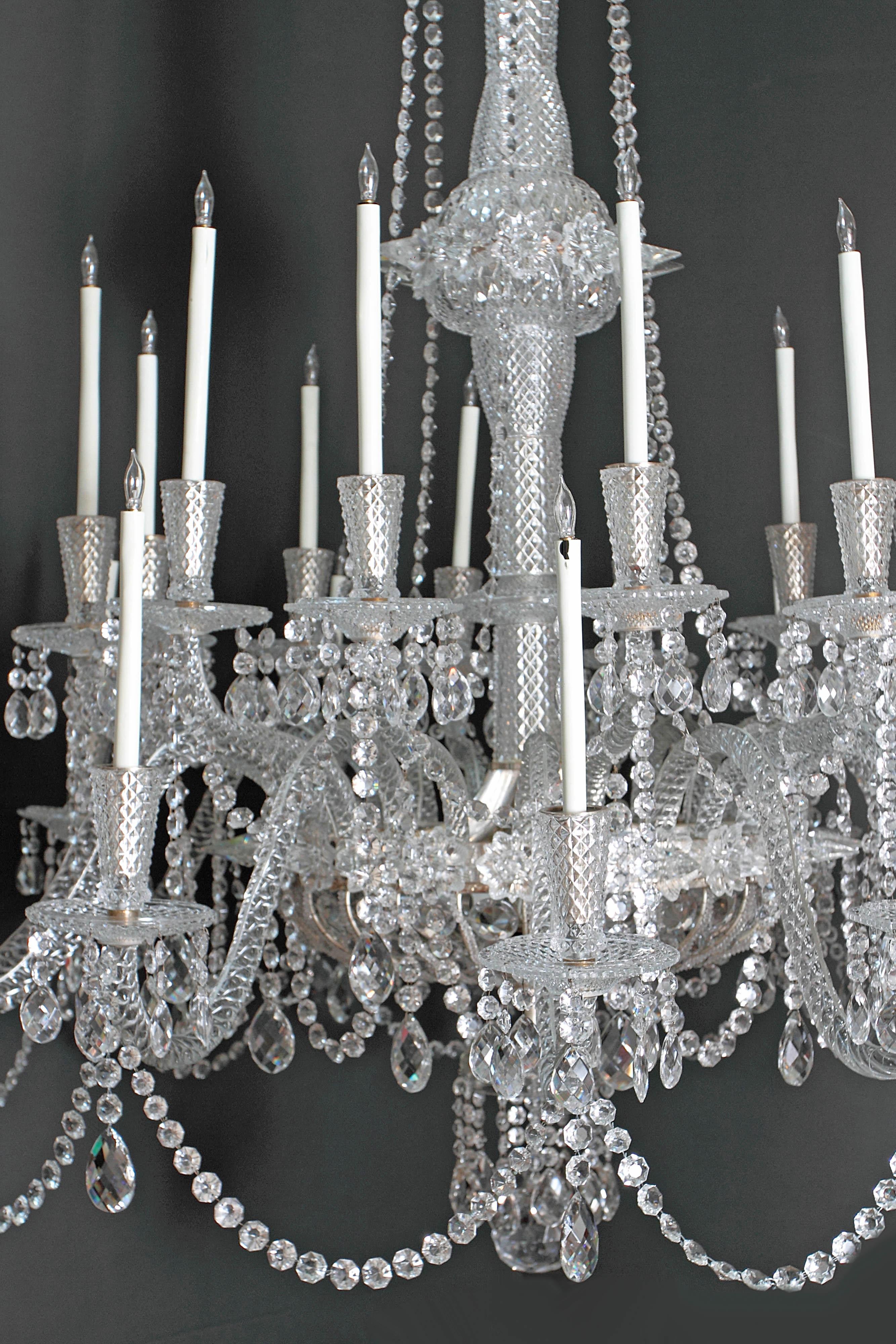 Pair of Grand Scale Mid-Victorian 24-Light Cut-Crystal Chandeliers For Sale 5