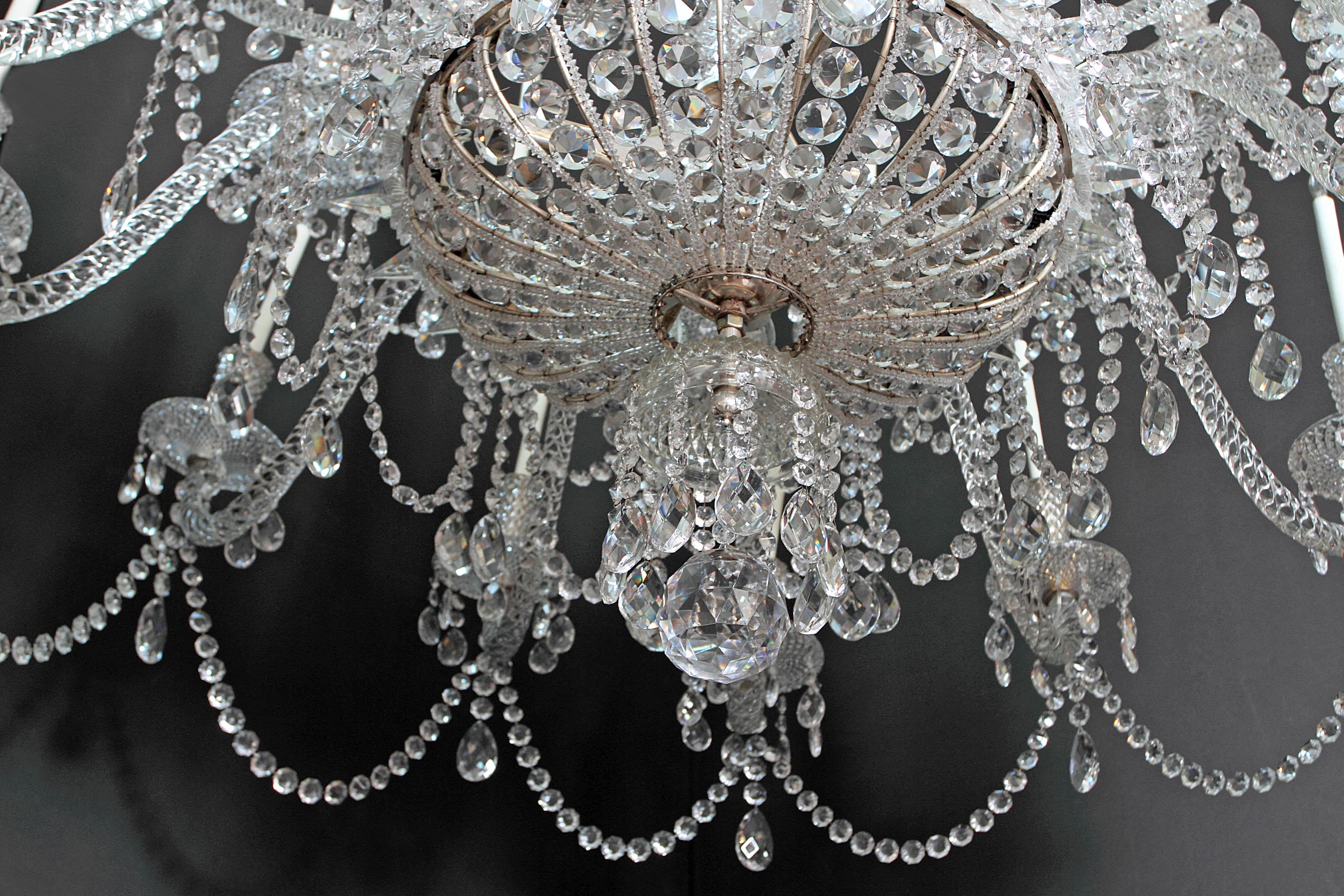 Pair of Grand Scale Mid-Victorian 24-Light Cut-Crystal Chandeliers For Sale 7