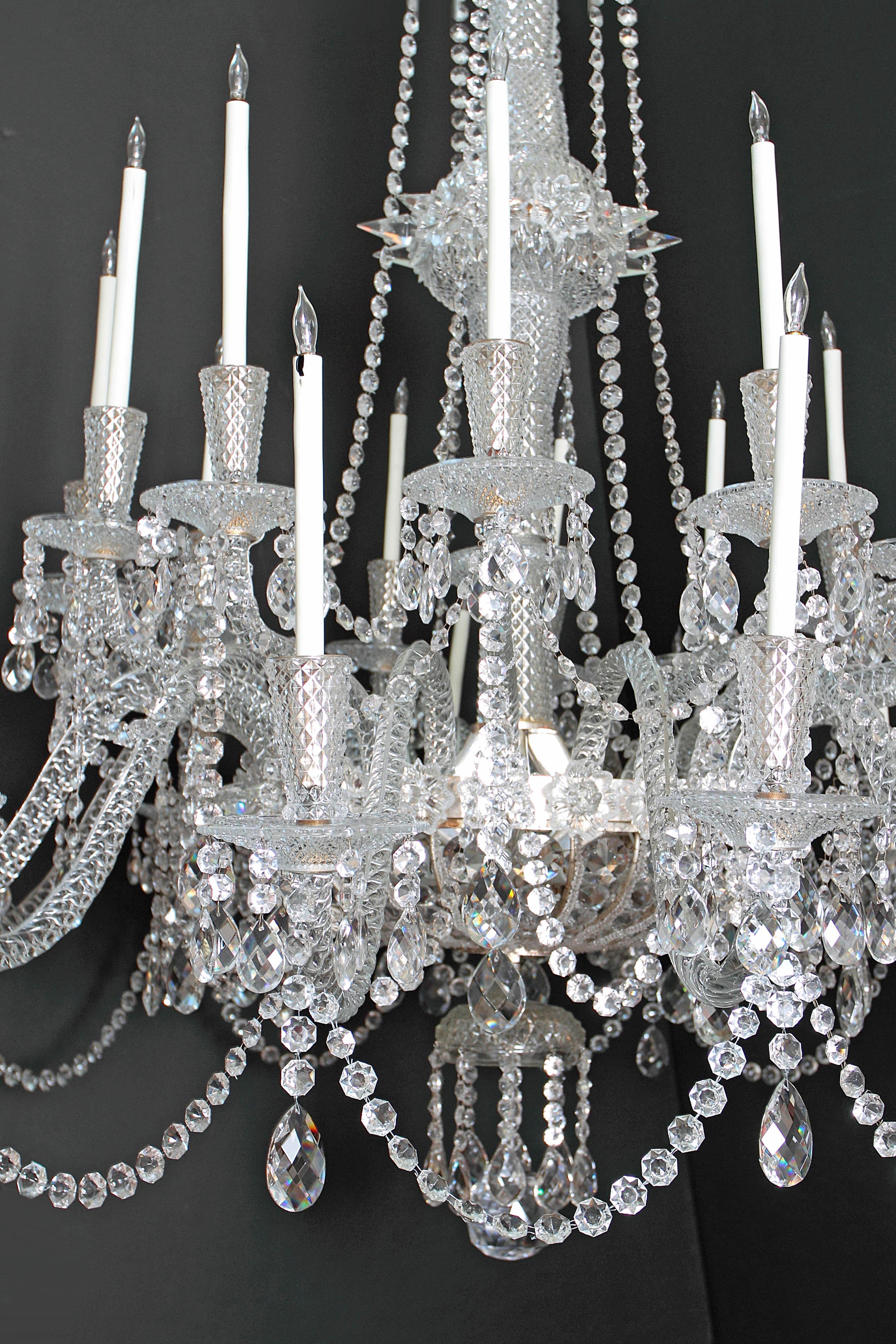 Pair of Grand Scale Mid-Victorian 24-Light Cut-Crystal Chandeliers For Sale 8