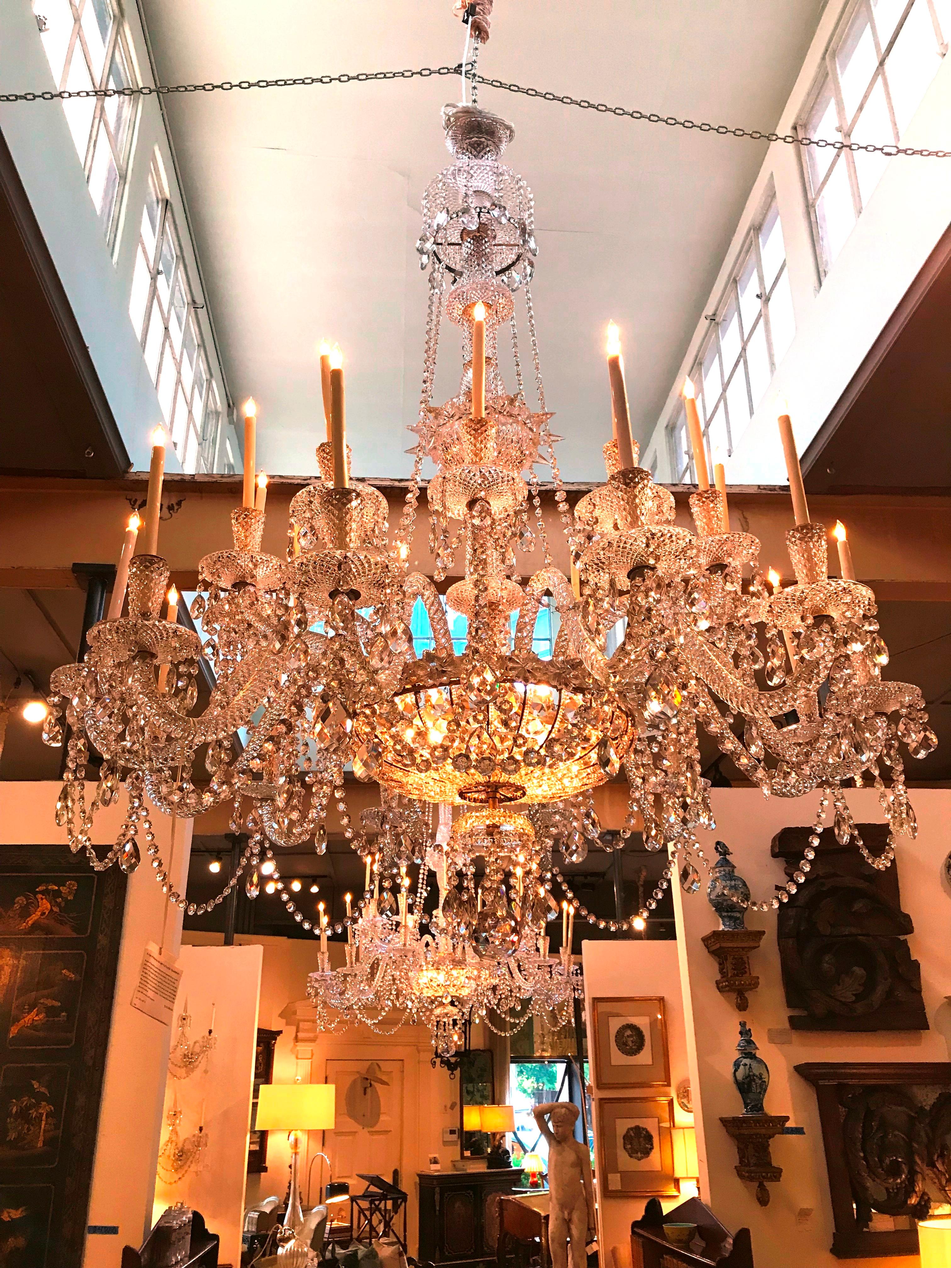Pair of Grand Scale Mid-Victorian 24-Light Cut-Crystal Chandeliers For Sale 11