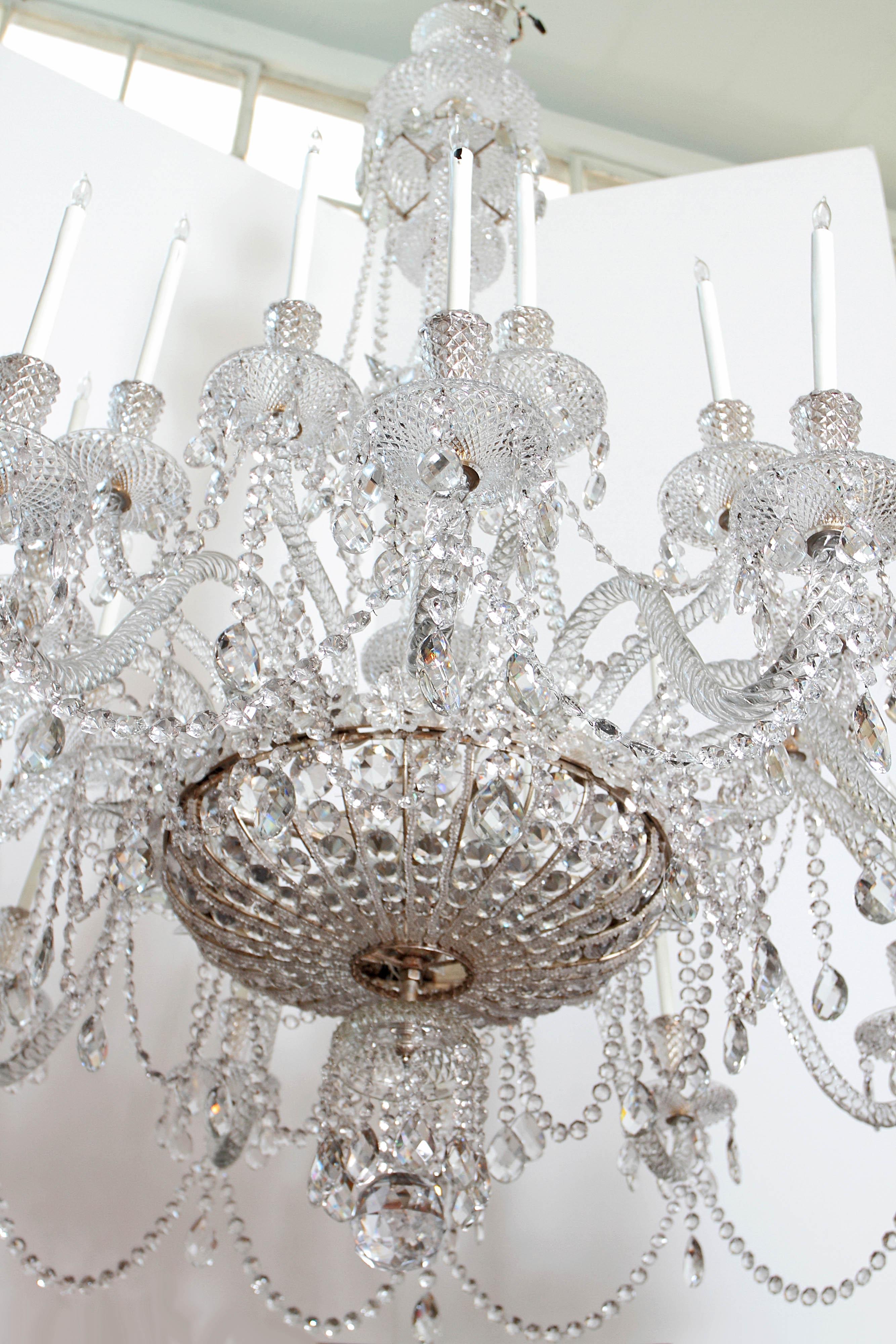 English Pair of Grand Scale Mid-Victorian 24-Light Cut-Crystal Chandeliers For Sale