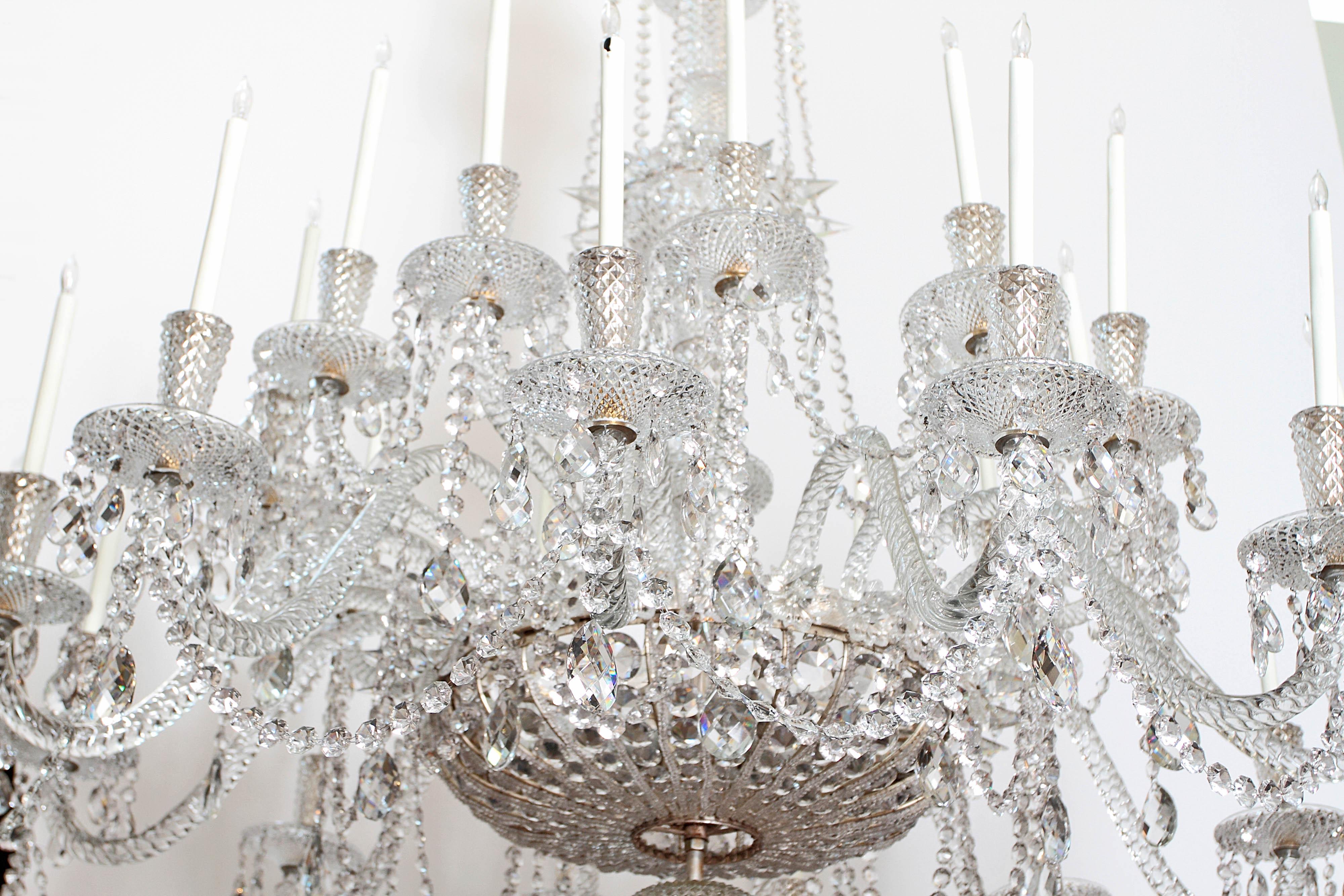 Gilt Pair of Grand Scale Mid-Victorian 24-Light Cut-Crystal Chandeliers For Sale