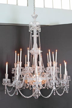 Pair of Grand Scale Mid-Victorian 24-Light Cut-Crystal Chandeliers