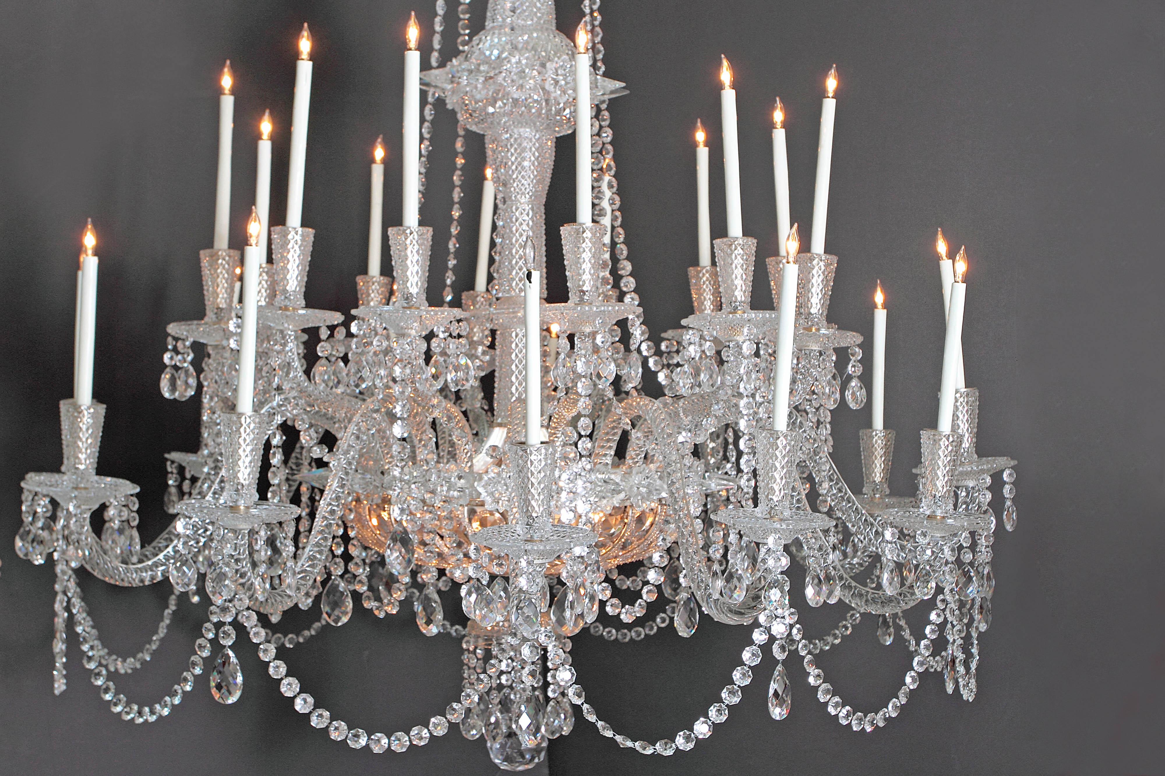 Pair of Grand Scale Mid-Victorian 24-Light Cut-Crystal Chandeliers For Sale 1