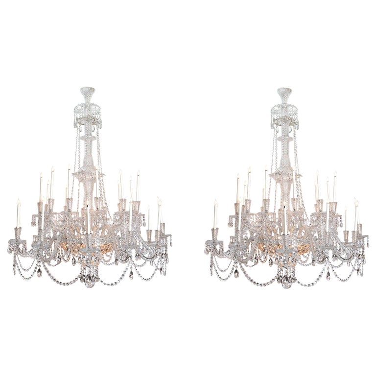 Pair Of Majestic Mid Victorian 24 Light Cut Crystal Chandeliers For Pair Of Majestic Mid Victorian 24 Light Cut Crystal Chandeliers For