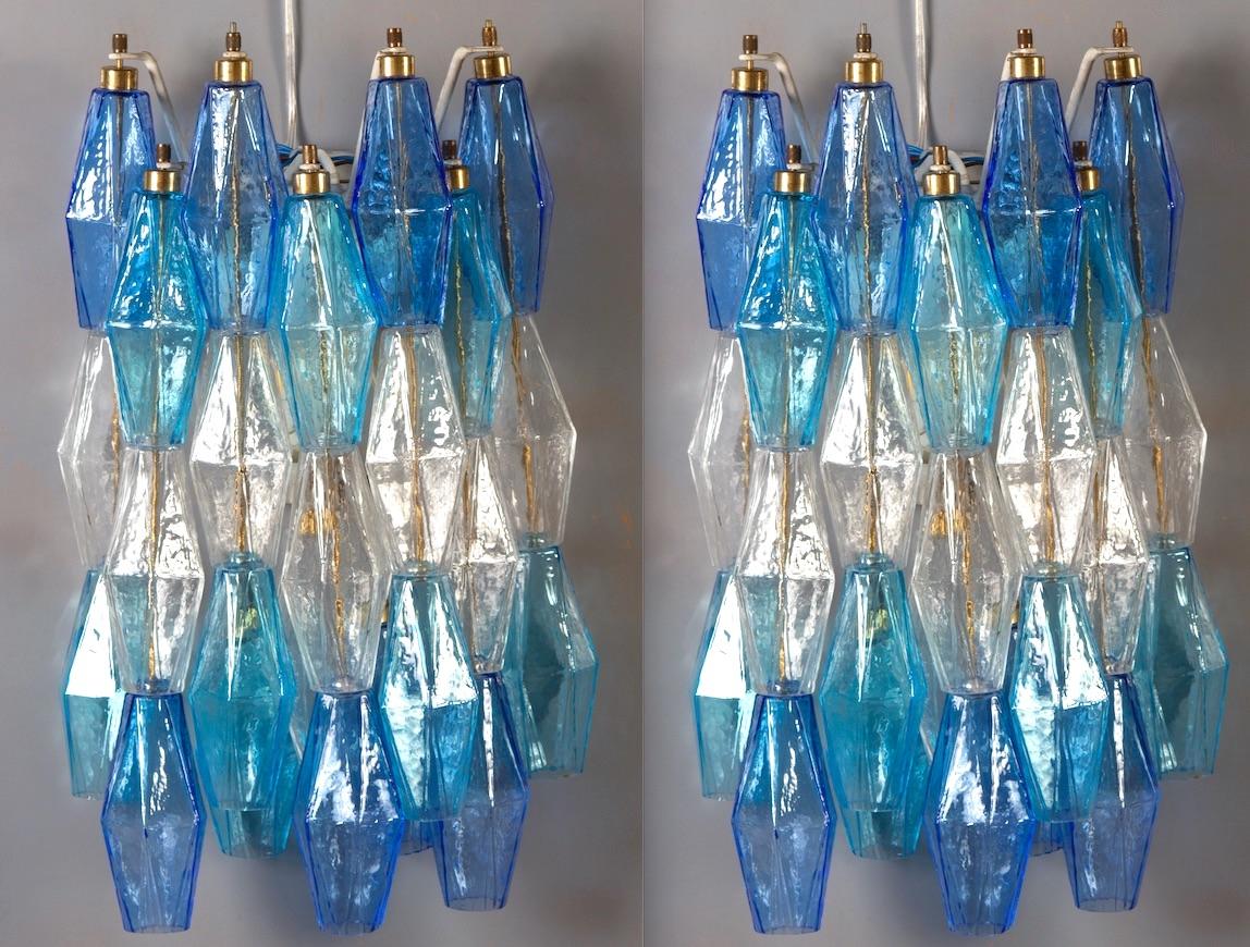 Coppia di maestosi lampadari Poliedri color zaffiro in vetro di Murano in vendita 8