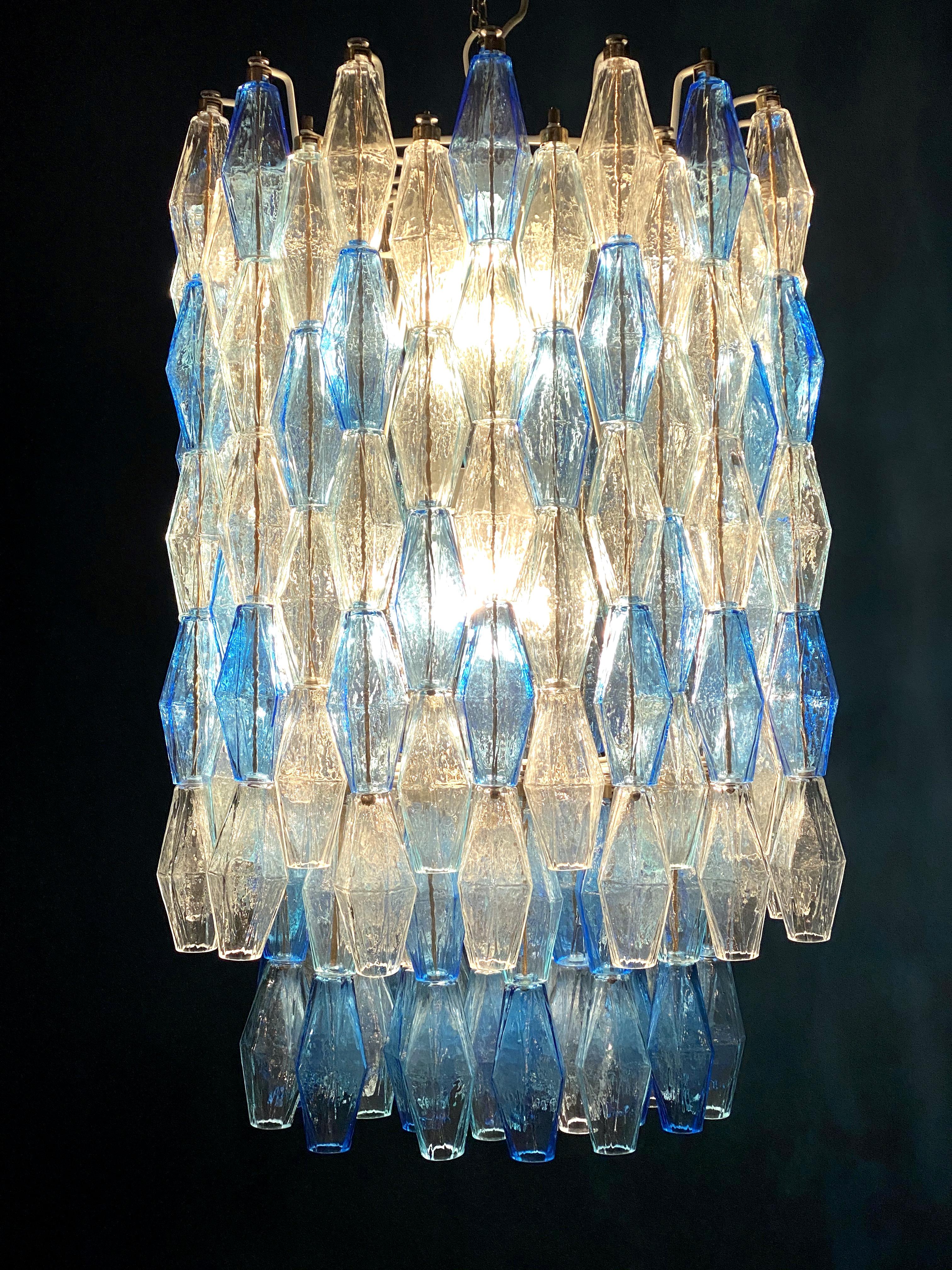 Pair of Majestic Murano Glass Sapphire Colored Poliedri Chandelier For Sale 11