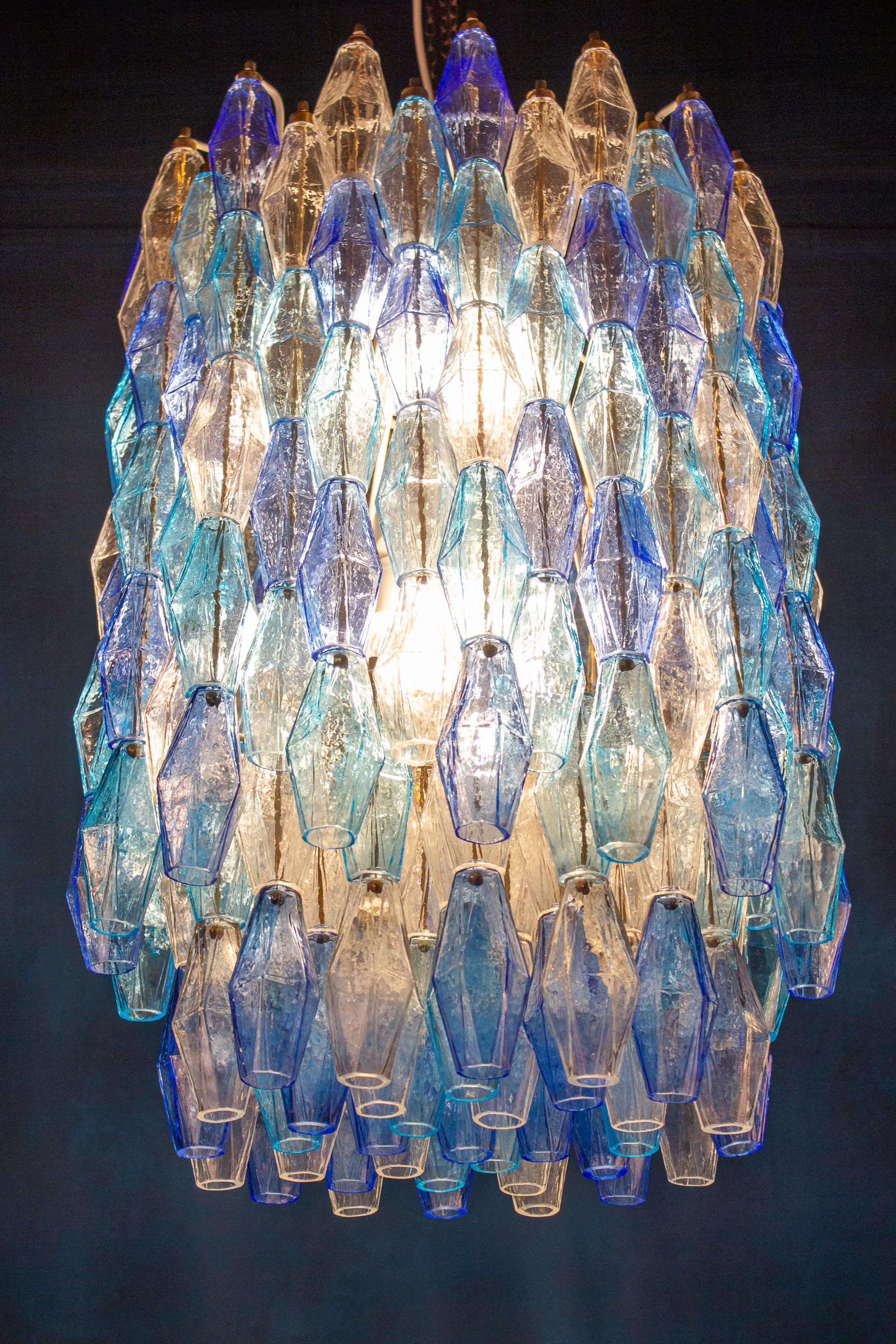 Pair of Majestic Murano Glass Sapphire Colored Poliedri Chandelier For Sale 1