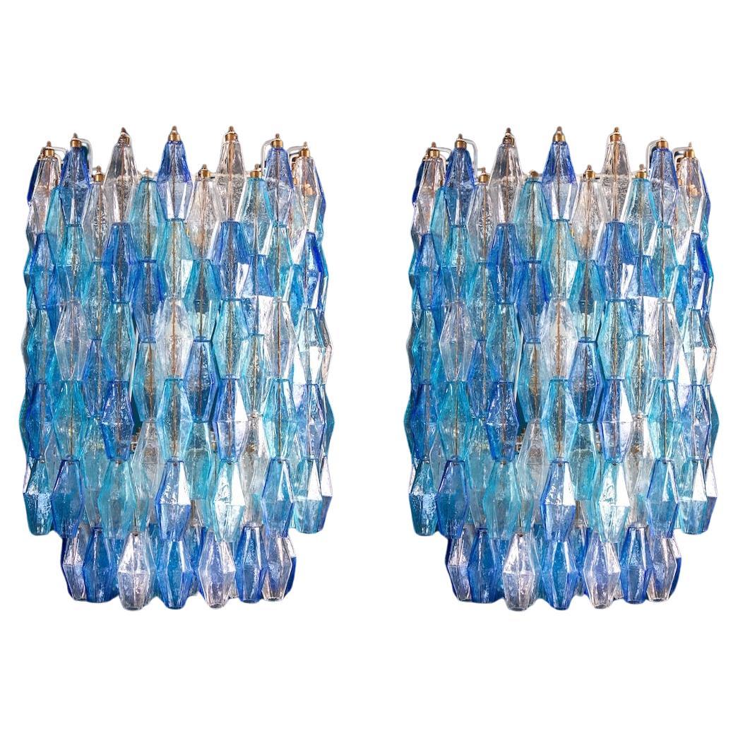 Pair of Majestic Murano Glass Sapphire Colored Poliedri Chandelier