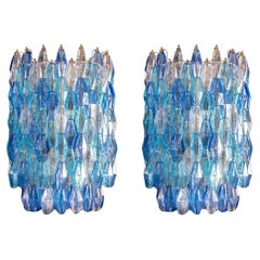 Pair of Majestic Murano Glass Sapphire Colored Poliedri Chandelier