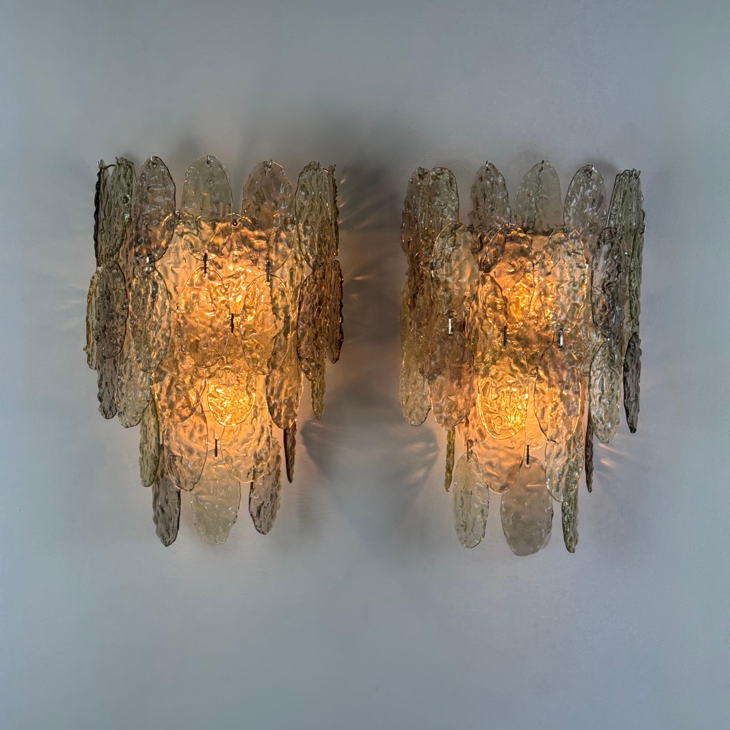 Ein Paar Majestic Murano Glas Wandleuchten von Vistosi, Italien, 1960er Jahre im Angebot 2