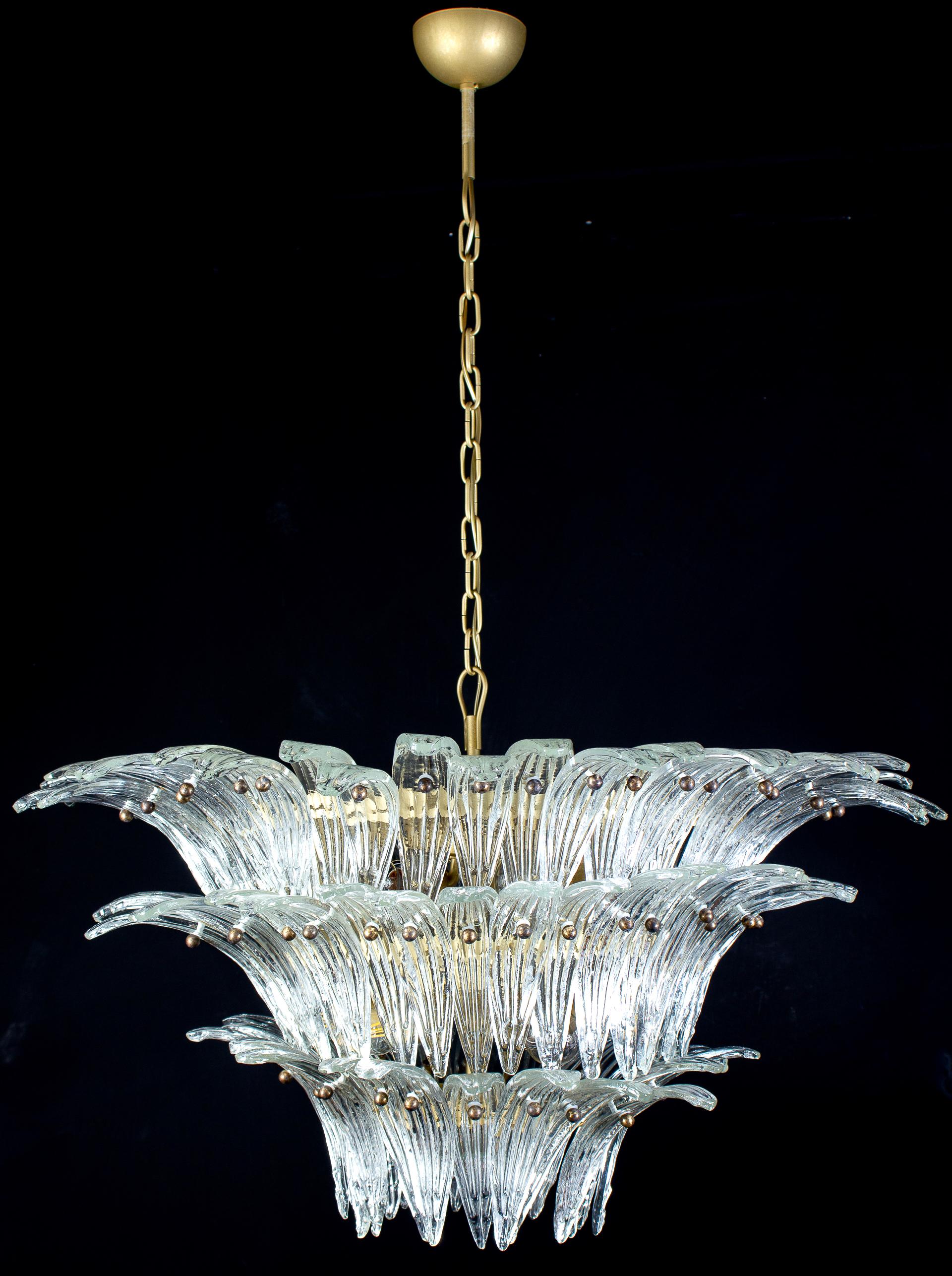 Metallo Coppia di lampadari Majestic Murano Palmette, anni '70 in vendita