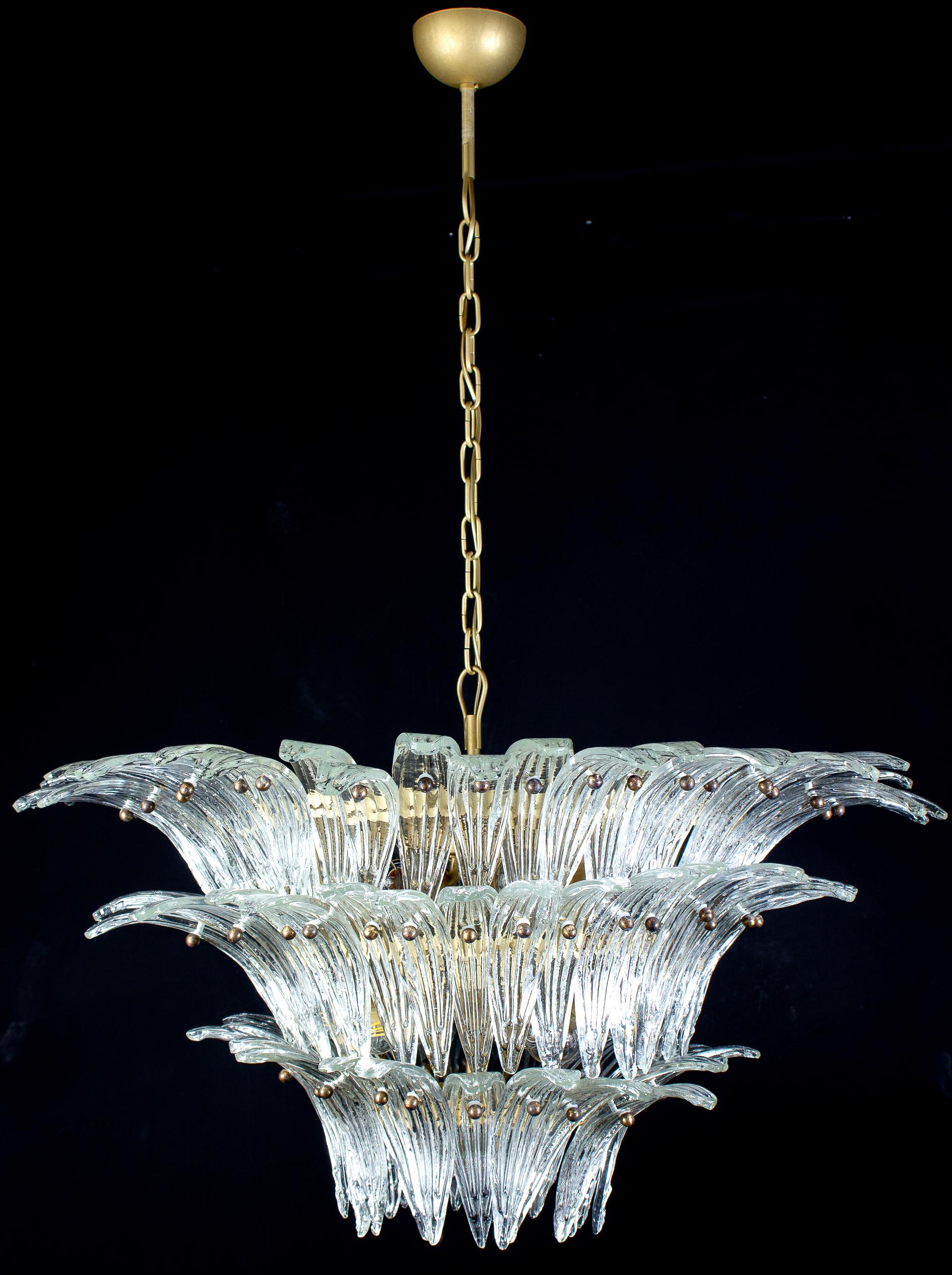 Metal Pair of Majestic Murano Palmette Chandelier, 1970s For Sale