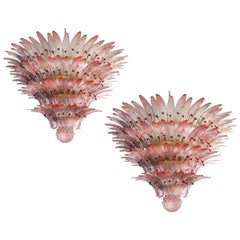Pair of Majestic Palmette Chandelier Pink Glasses, Murano