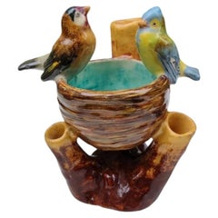 Pair of Majolica Birds Nest Vase Jerome Massier , circa 1920