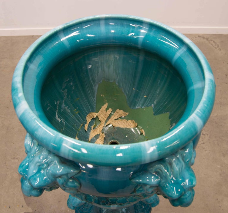 Pair of Majolica Jardiniere on Stand, Planter by Massier For Sale at