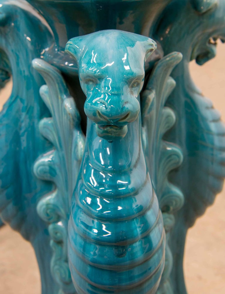 Pair of Majolica Jardiniere on Stand, Planter by Massier For Sale at