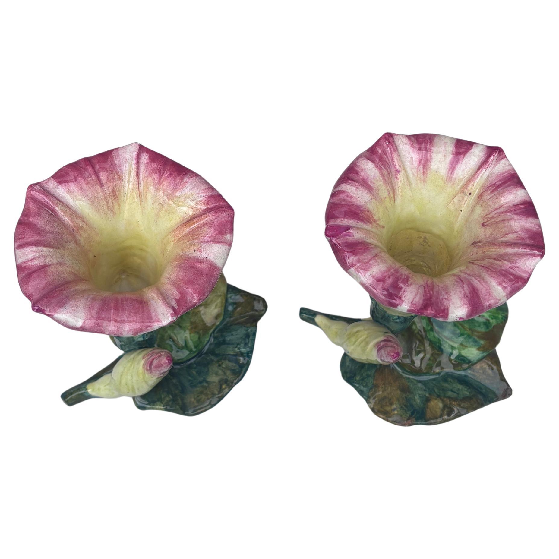Pareja de jarrones de mayólica Morning Glory Jerome Massier, circa 1900 Art Nouveau en venta