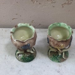 Paar Majolika-Palissy-Vasen mit Schmetterlingen Thomas Sergent:: um 1880