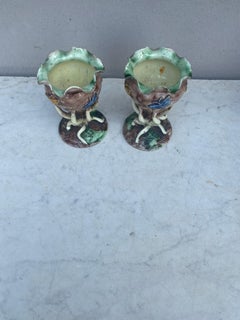 Pair of Majolica Palissy Vases with Butterflies Thomas Sergent, circa 1880