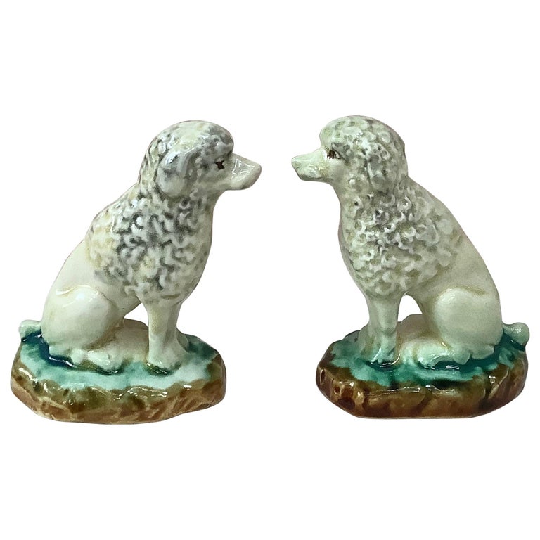Pair of Majolica Poodle Onnaing, circa 1900 For Sale