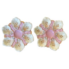 Pair of Majolica Scalloped Oyster Plates By Two's Company, Mt Vernon, NY