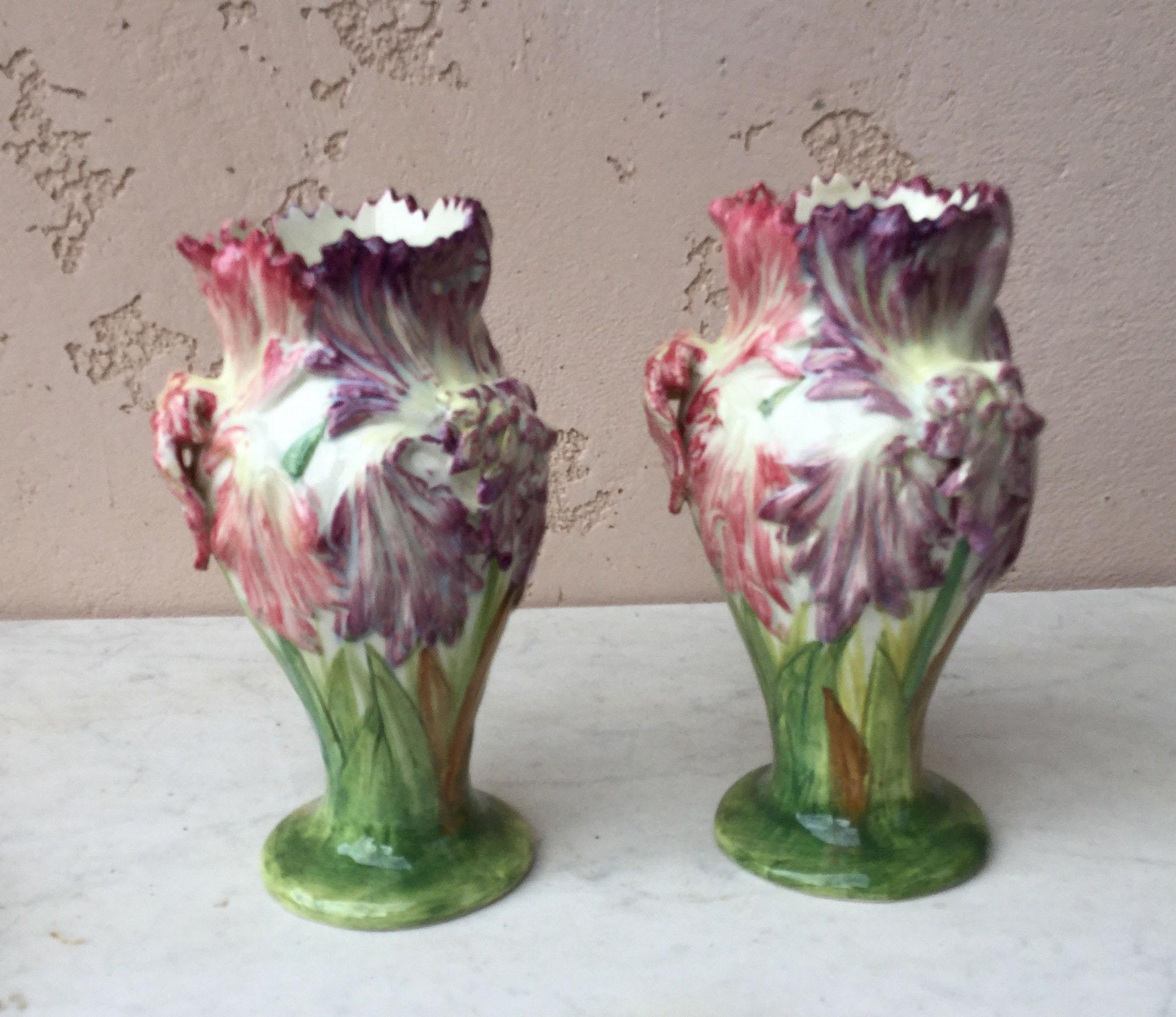 Art Nouveau Pair of Majolica Tulip Vases Delphin Massier, circa 1880