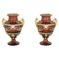 Antique Pair of Majolica Urns, Bohemia Circa 1870