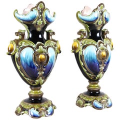 Pair of Majolica Vases by Julius Dressler, Austria, circa 1885