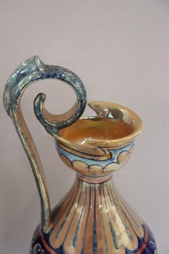 Pair of Majolica Vases with Blue Decorations by Gualdo Tadino, 1920s