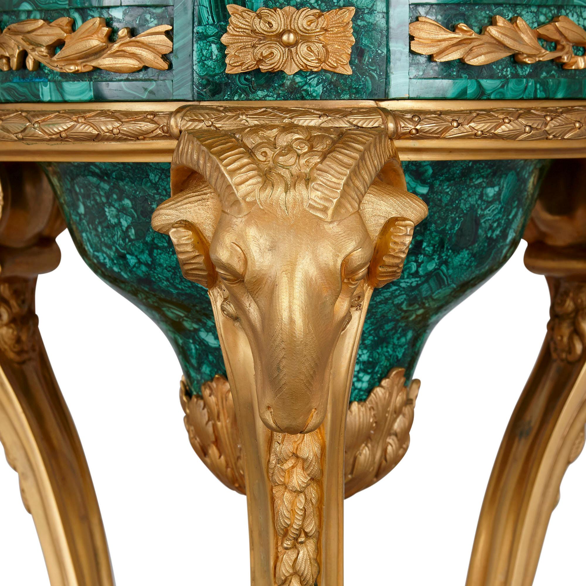 Pair of Malachite and Gilt Bronze Stands in the Neoclassical Style In Good Condition For Sale In London, GB