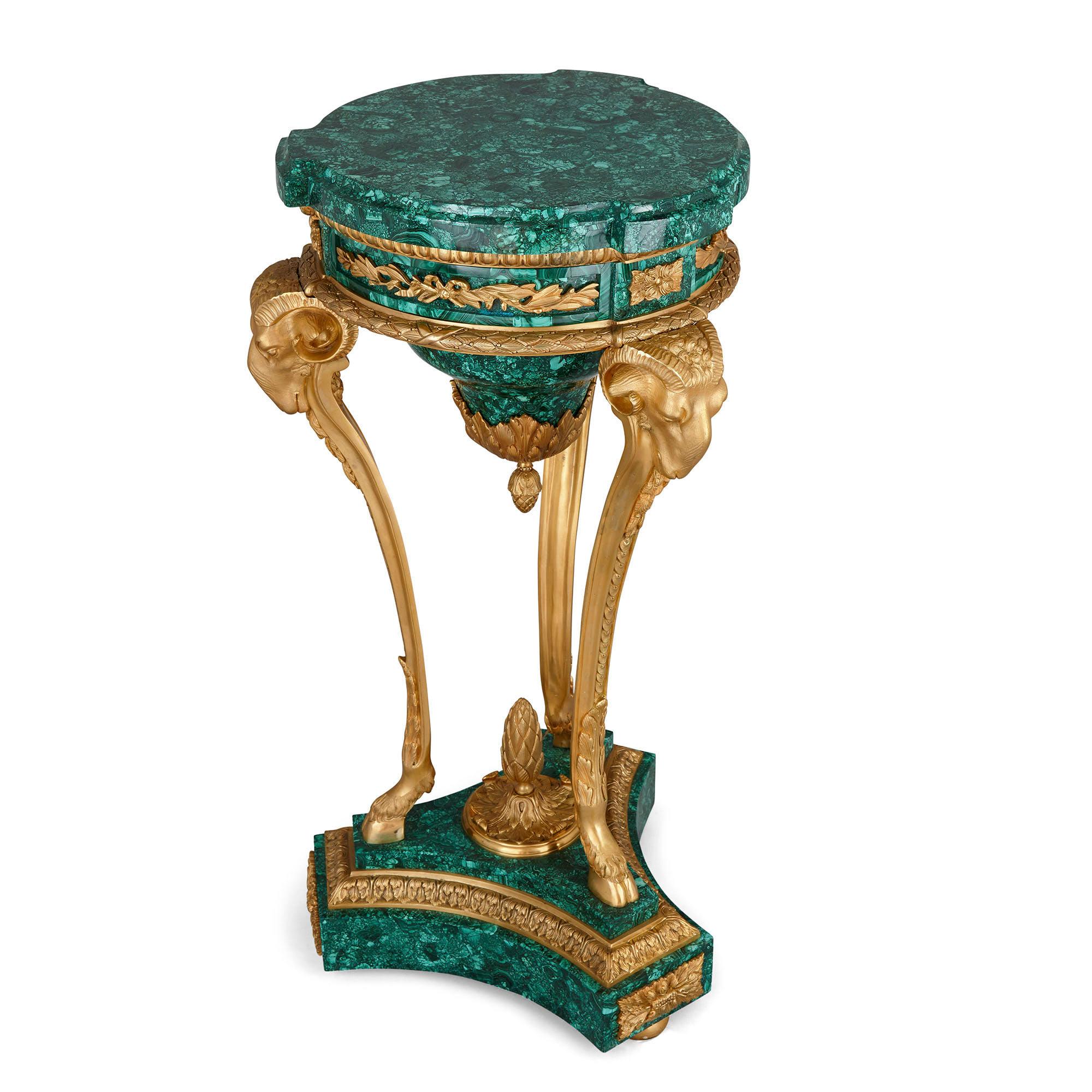 20th Century Pair of Malachite and Gilt Bronze Stands in the Neoclassical Style For Sale