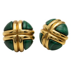 Pair of Malachite and Gold Earclips
