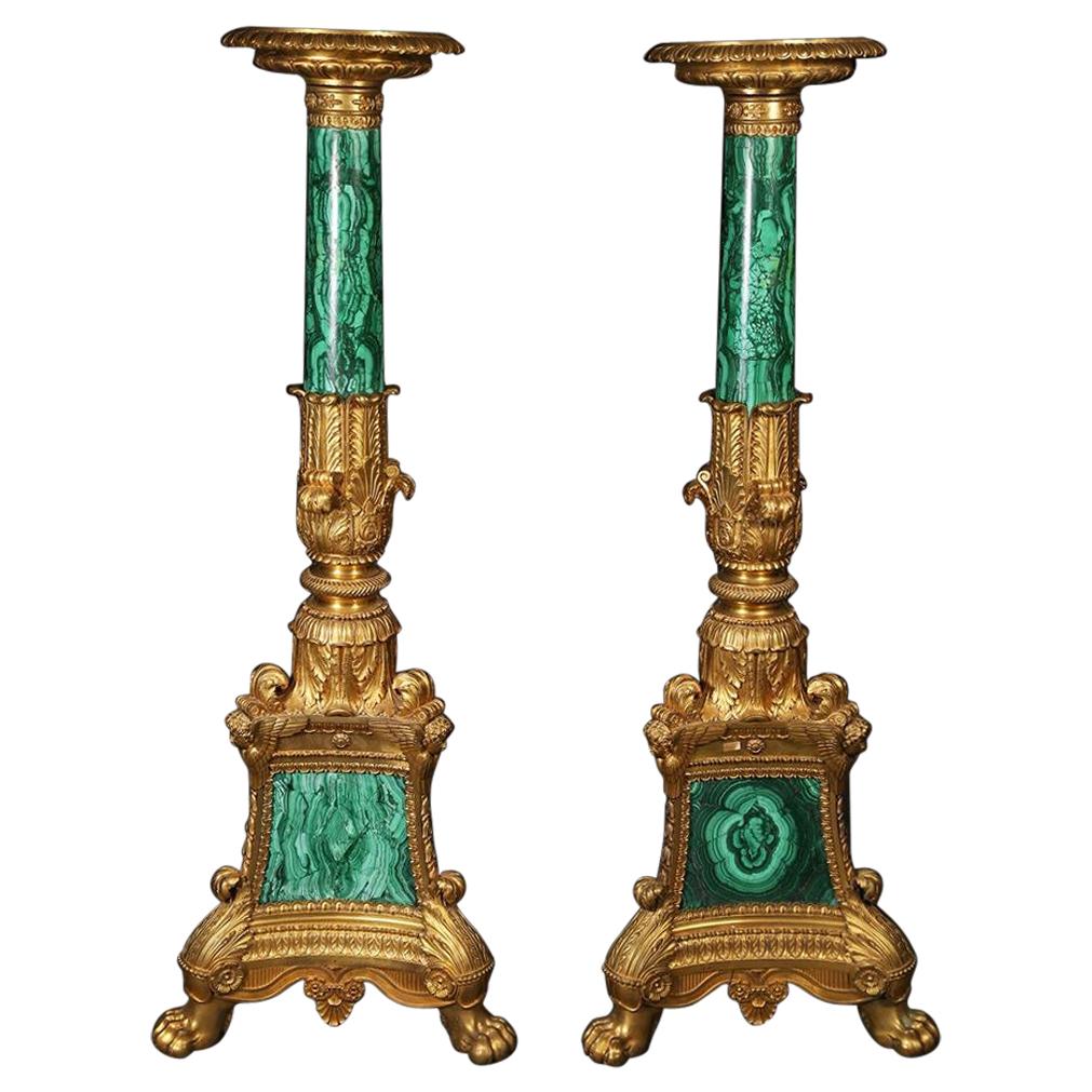 Pair of Malachite and Ormolu Torchere by Pierre-Philippe Thomire For Sale