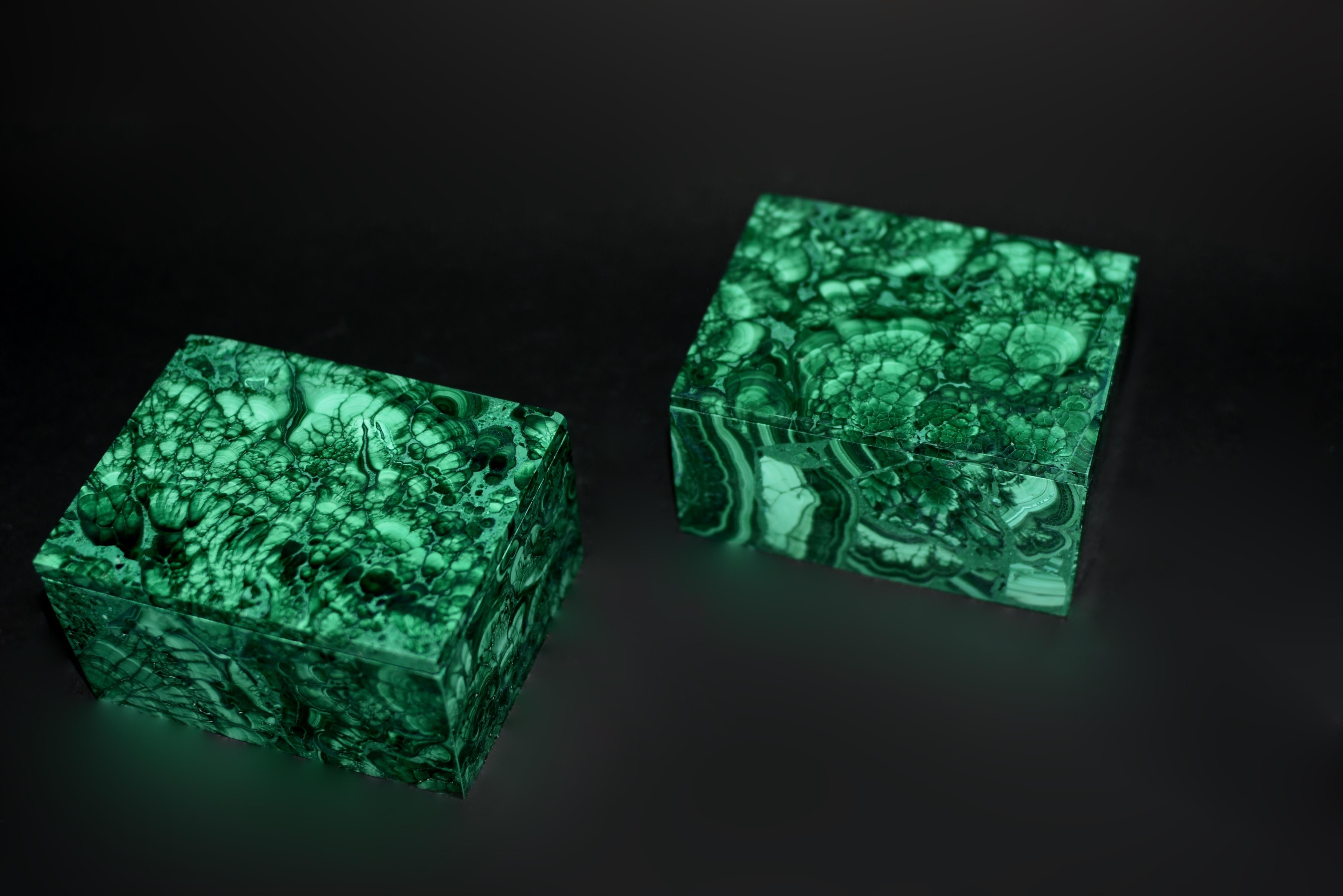 Pair of Malachite Jewelry Boxes 2.5 Lb For Sale 7