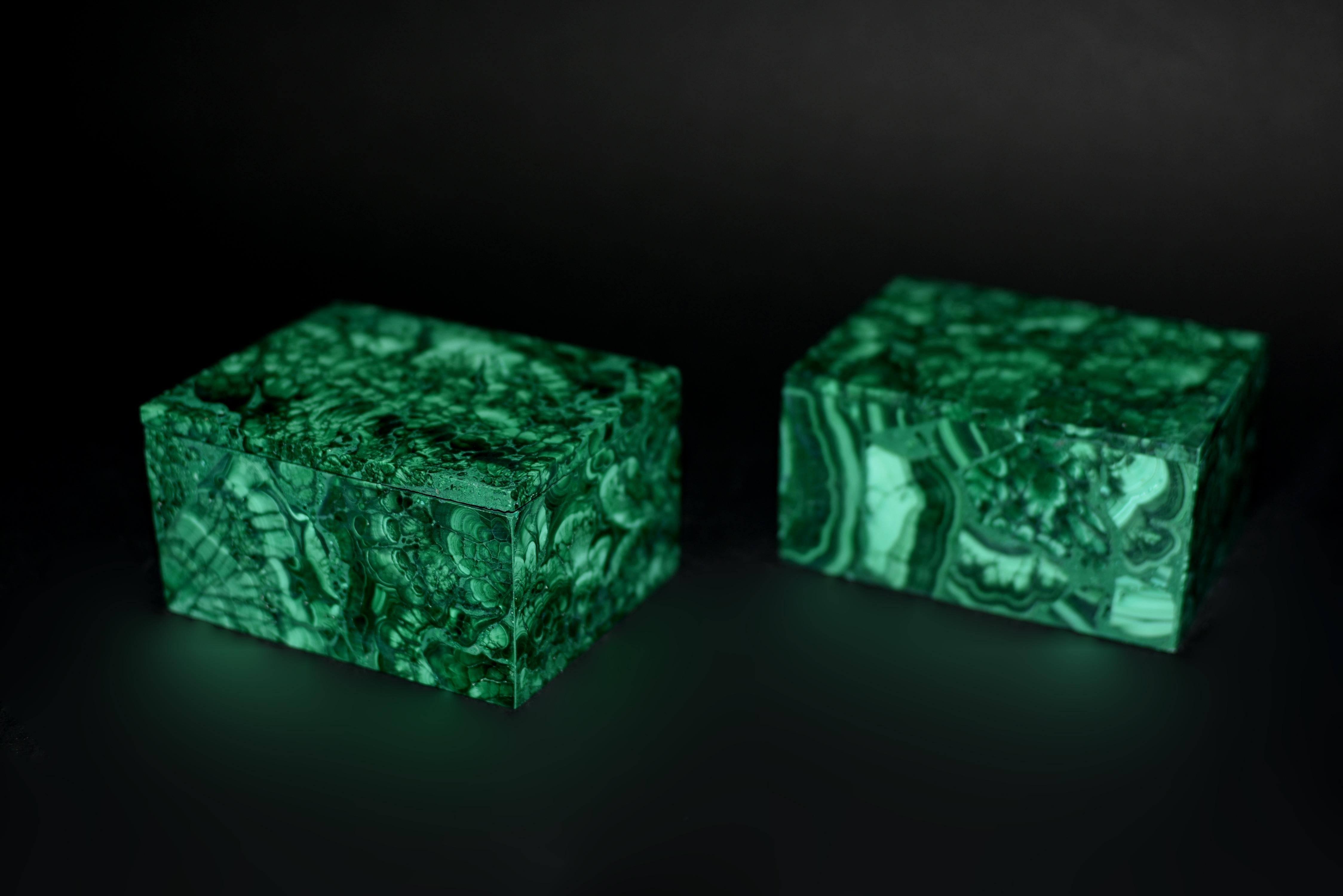 Pair of Malachite Jewelry Boxes 2.5 Lb For Sale 8