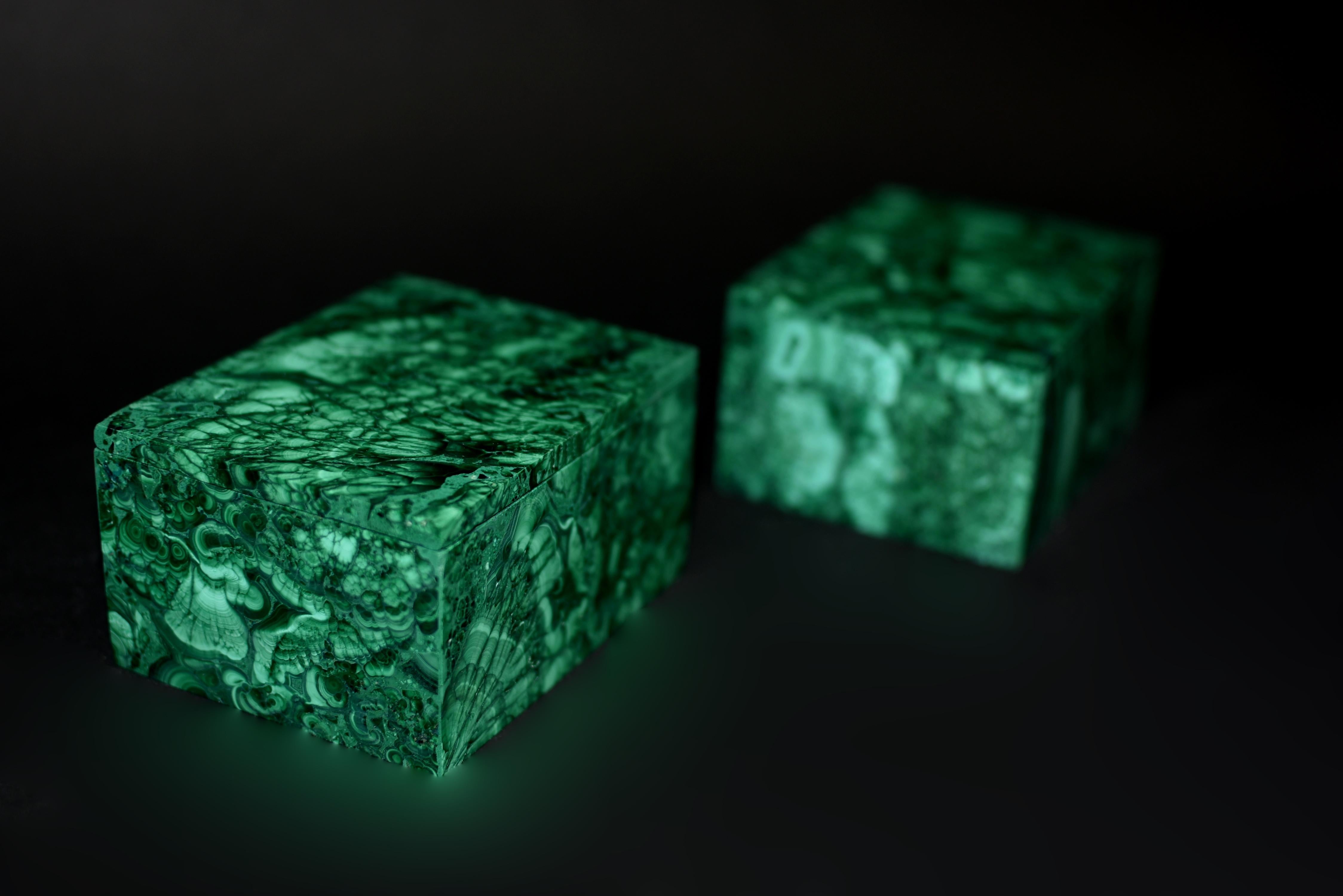 Pair of Malachite Jewelry Boxes 2.5 Lb For Sale 9