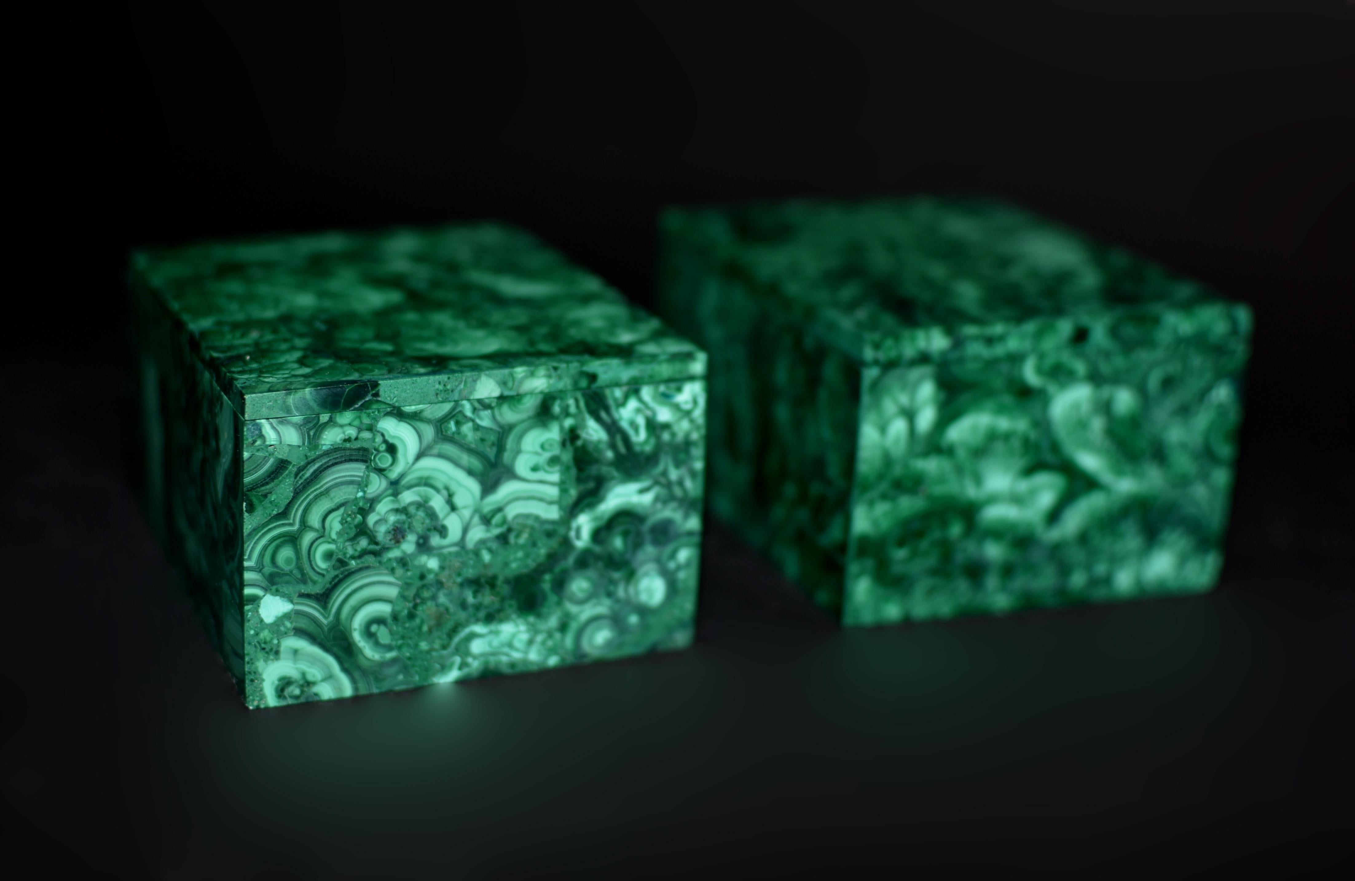 Contemporary Pair of Malachite Jewelry Boxes 2.5 Lb For Sale