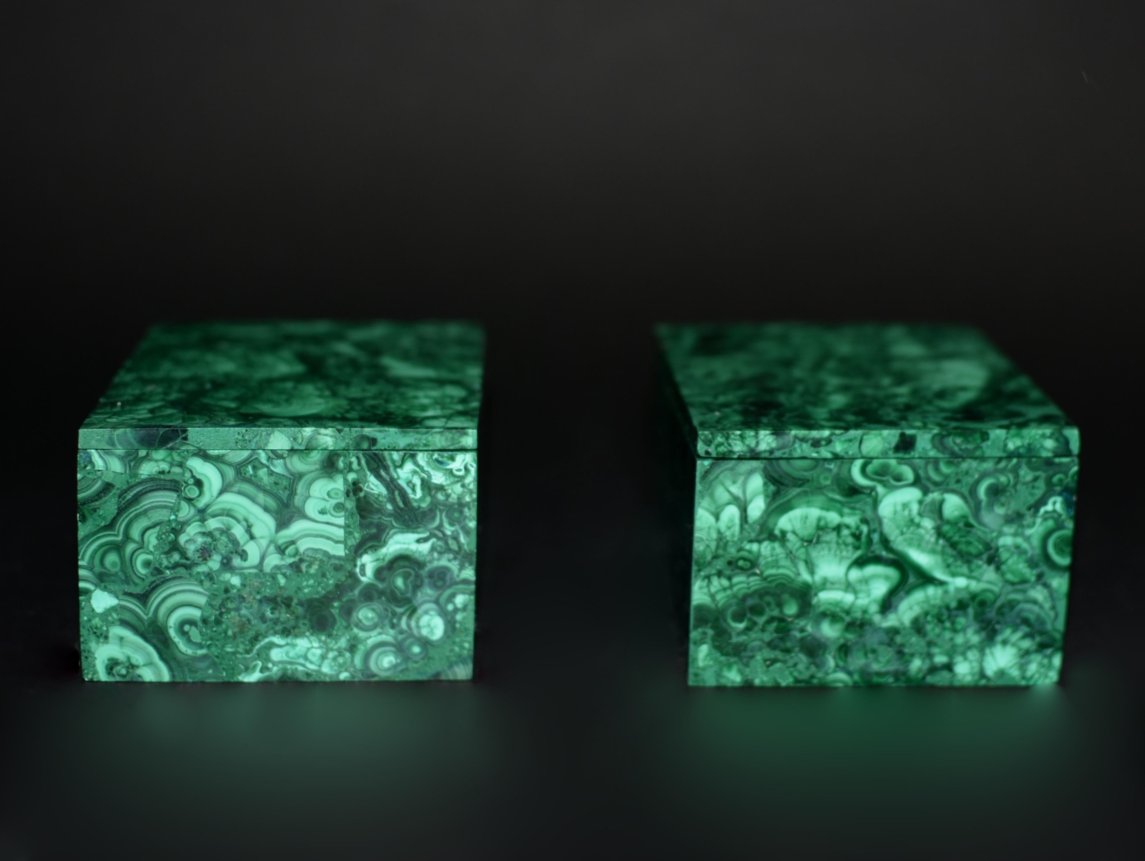 Pair of Malachite Jewelry Boxes 2.5 Lb For Sale 1